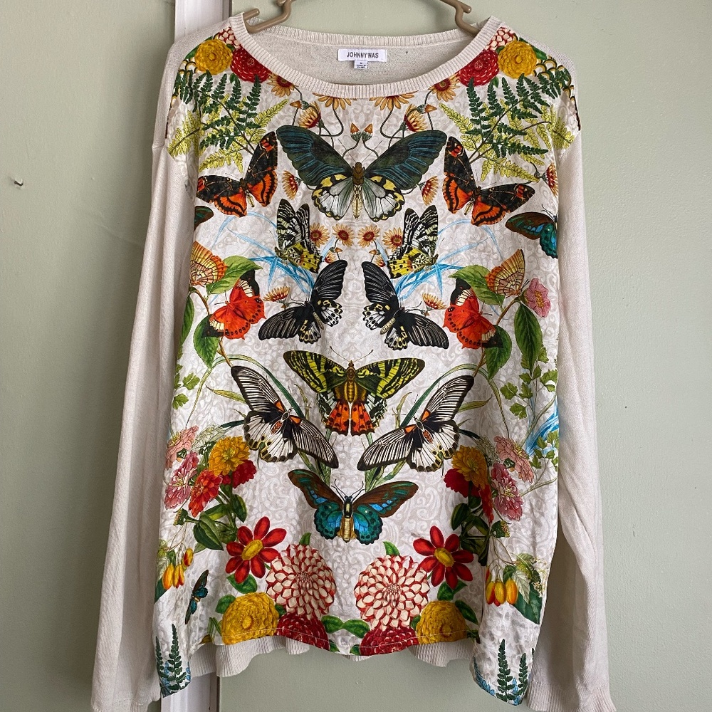 Johnny Was -  Colorful Butterfly Silk and Cashmere Shirt - Size S